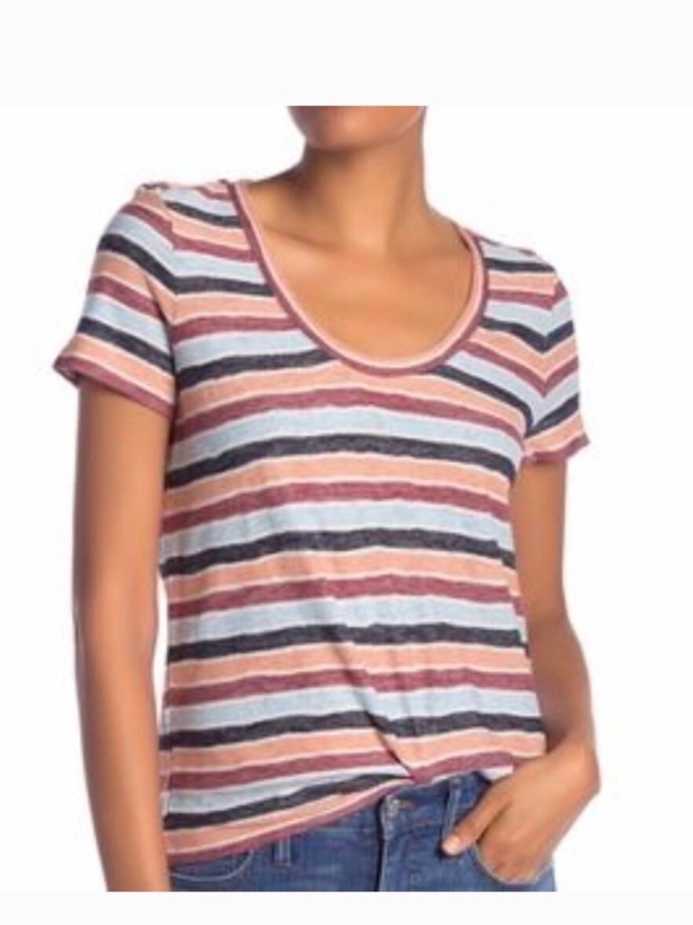 Madewell Alto Scoop Tee Colborne Stripe Top Size XS  Black White Coastal
